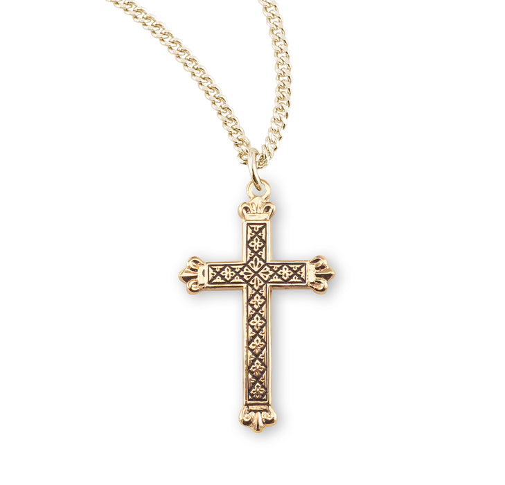 Gold Over Sterling Silver Cross with Black Enamel Design - GS3782BK18