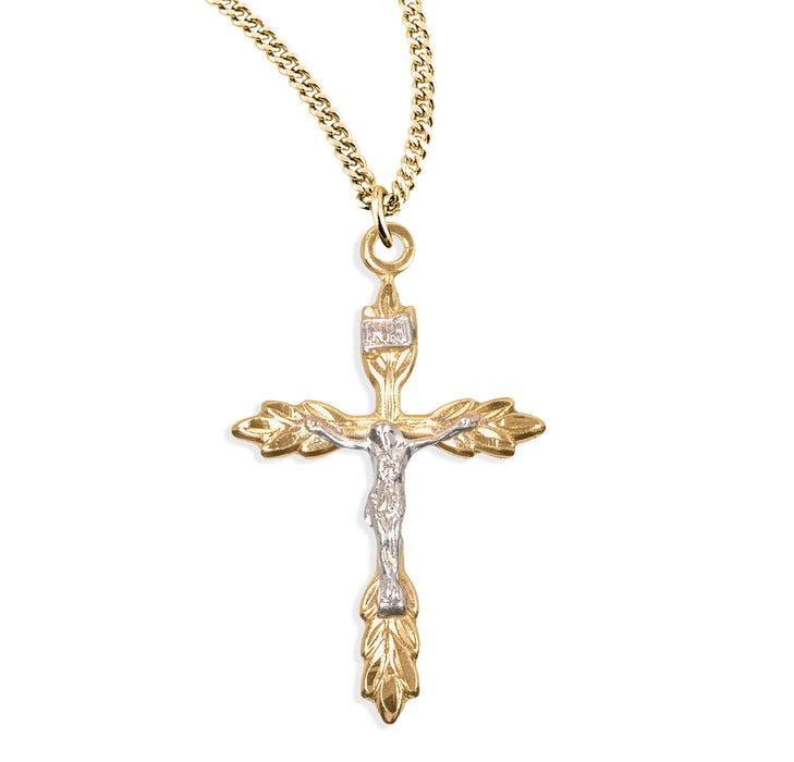 Gold Over Sterling Silver Two Tone Wheat Crucifix - GS3810TT18