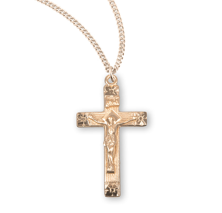 Flower Tipped Gold Over Sterling Crucifix - GS387718