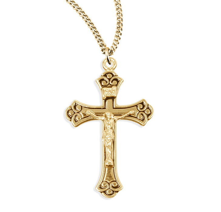 Swirled Gold Over Sterling Silver Black Crucifix - GS3894BK18