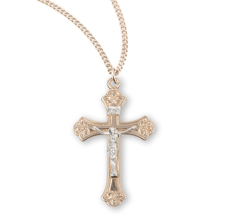 Swirled Gold Over Sterling Silver Two Toned Crucifix - GS3894TT18