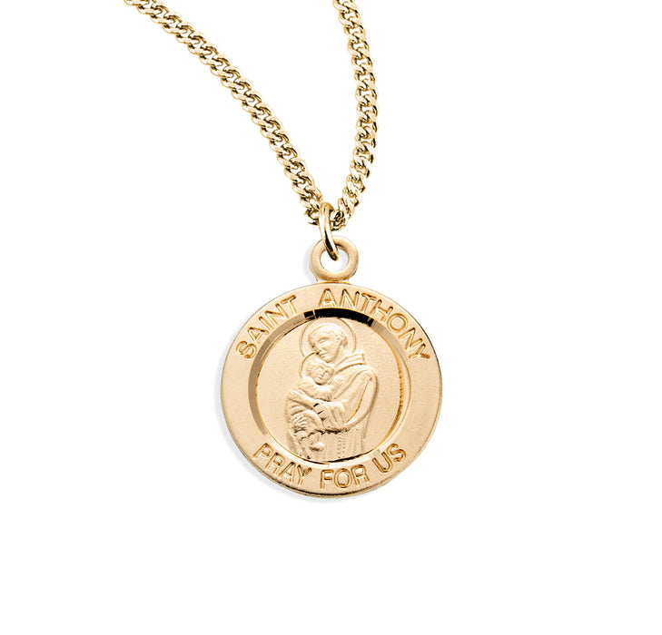 Patron Saint Anthony Round Gold Over Sterling Silver Medal - GS811118