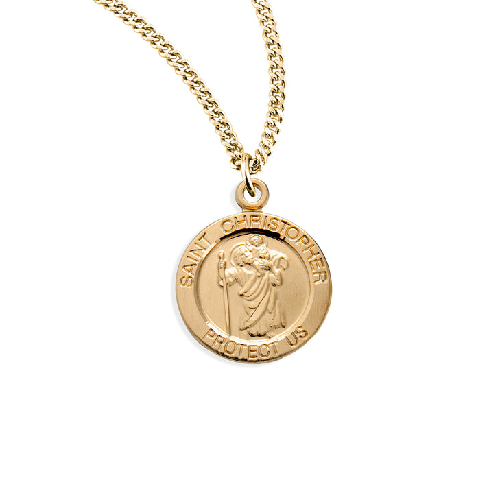 Patron Saint Christopher Round Gold Over Sterling Silver Medal - GS813418