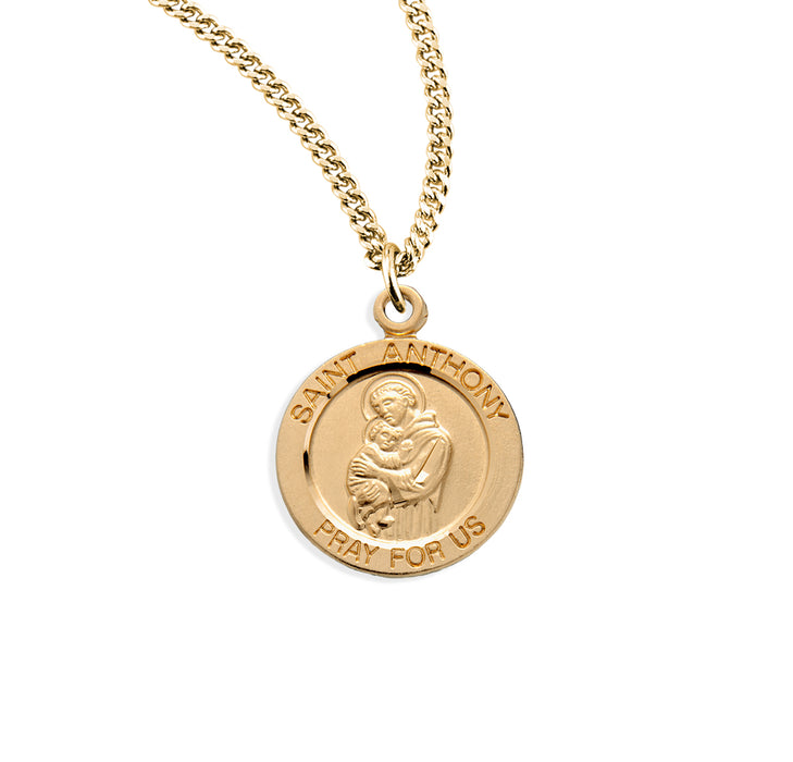 Patron Saint Anthony Round Gold Over Sterling Silver Medal - GS841118