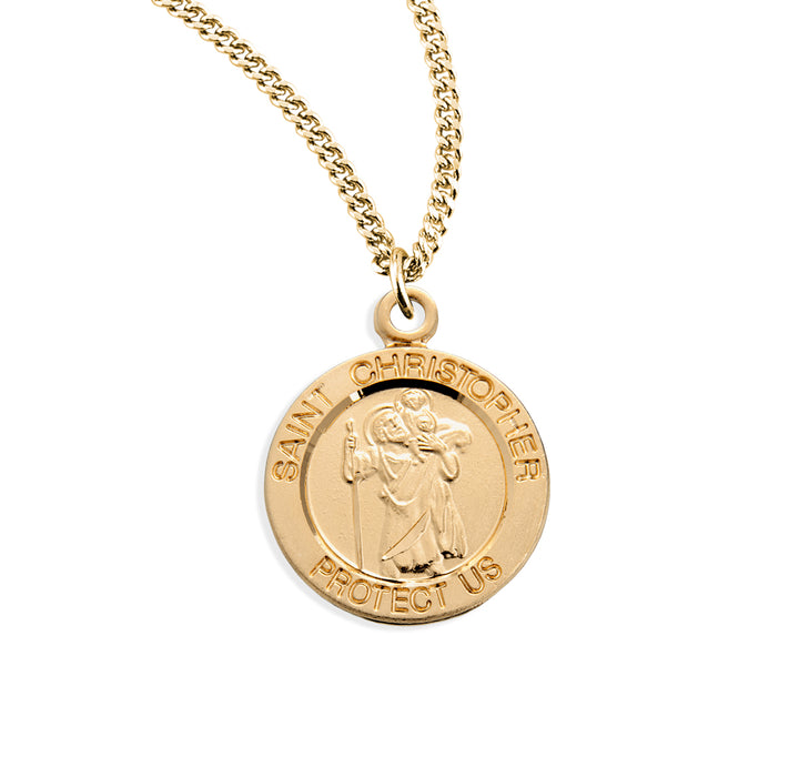 Patron Saint Christopher Round Gold Over Sterling Silver Medal - GS843418