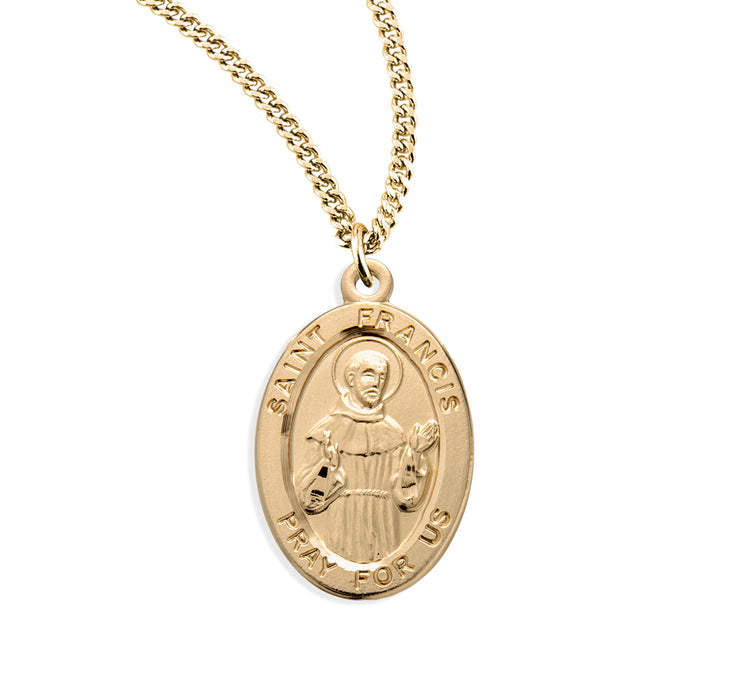 Patron Saint Francis of Assisi Oval Gold Over Sterling Silver Medal - GS925520