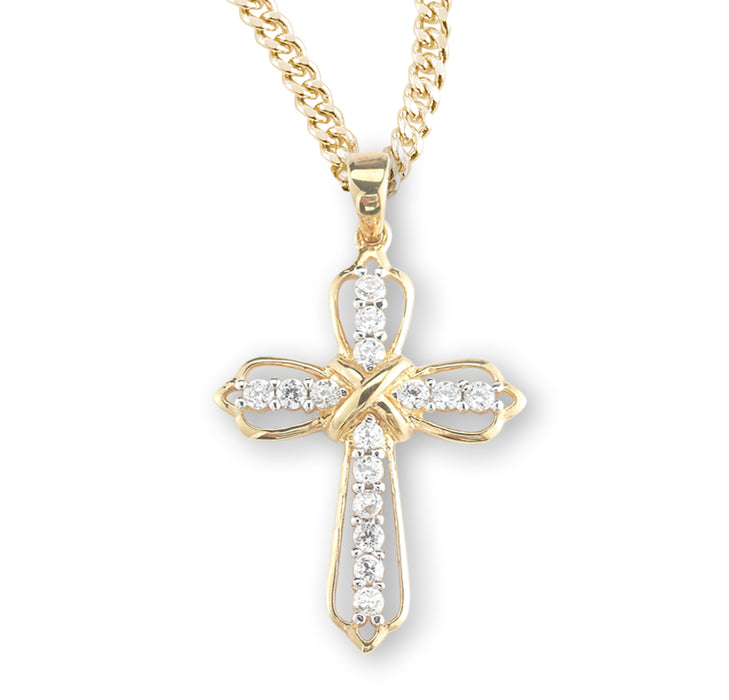 Gold Over Sterling Silver Crystal Cubic Zirconia "CZ" Cross Pendant - GZ379018