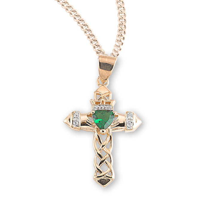 Gold Over Sterling Silver Cross Pendant with Emerald Zircon - GZ379318