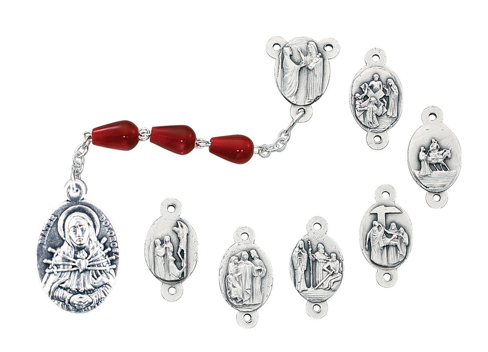 (P143C) RED TEARDROP 7 SORROWS CHAPLET