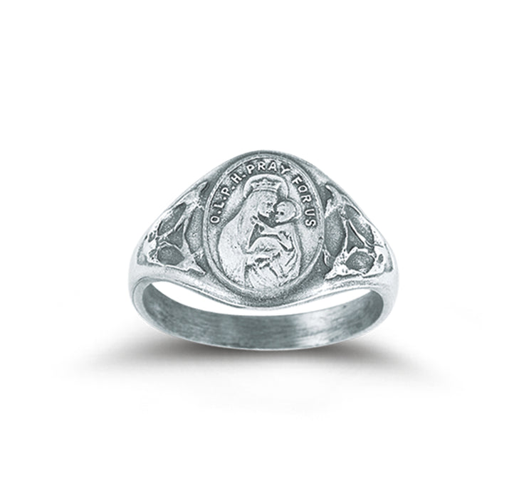 Sterling Silver Our Lady of Perpetual Help Ring with Sacred Heart Inside Size 9 - R42029