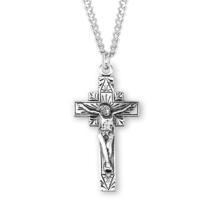 Square Sunburst Sterling Silver Crucifix - S10624