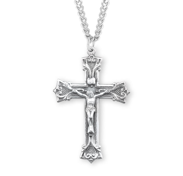 Gothic Scroll Style Sterling Silver Crucifix - S10924