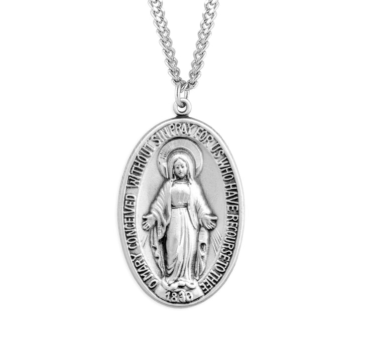 Sterling Silver Oval Miraculous Medal - S110027