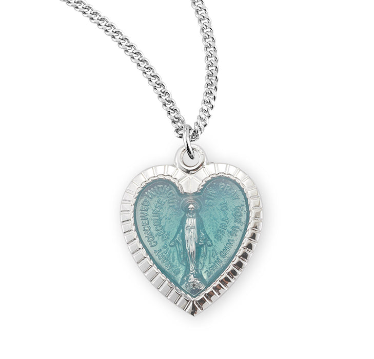 Sterling Silver Enameled Heart Shape Miraculous Medal - S1122BL18