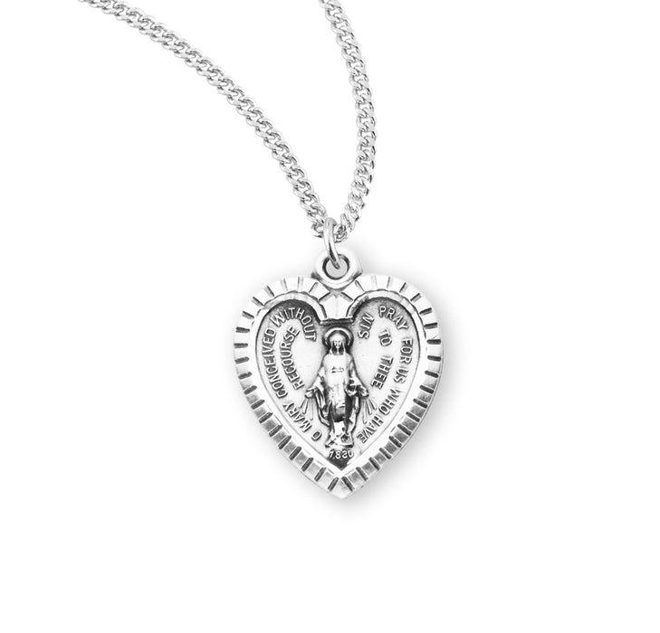 Sterling Silver Heart Shape Miraculous Medal - S112218