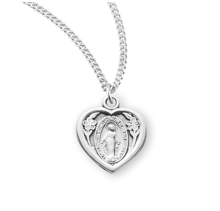 Sterling Silver Heart Shape Miraculous Medal - S112418