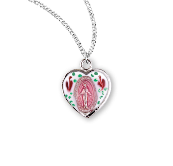 Sterling Silver Heart Shape Miraculous Medal - S1124PK18