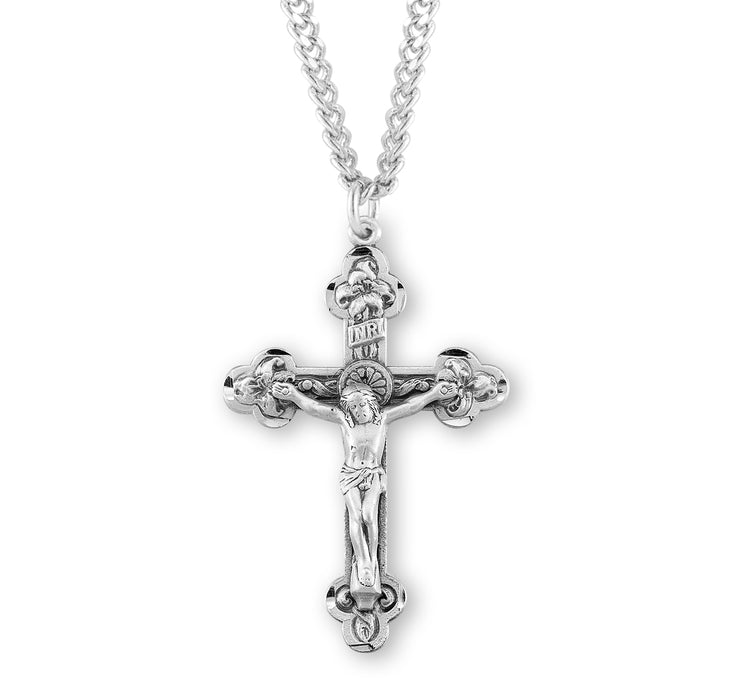 Reliefed Leaf Sterling Silver Crucifix - S11224