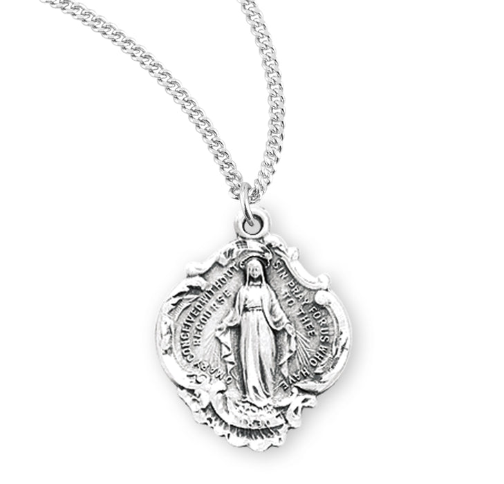 Sterling Silver Fancy Baroque Style Miraculous Medal - S116018