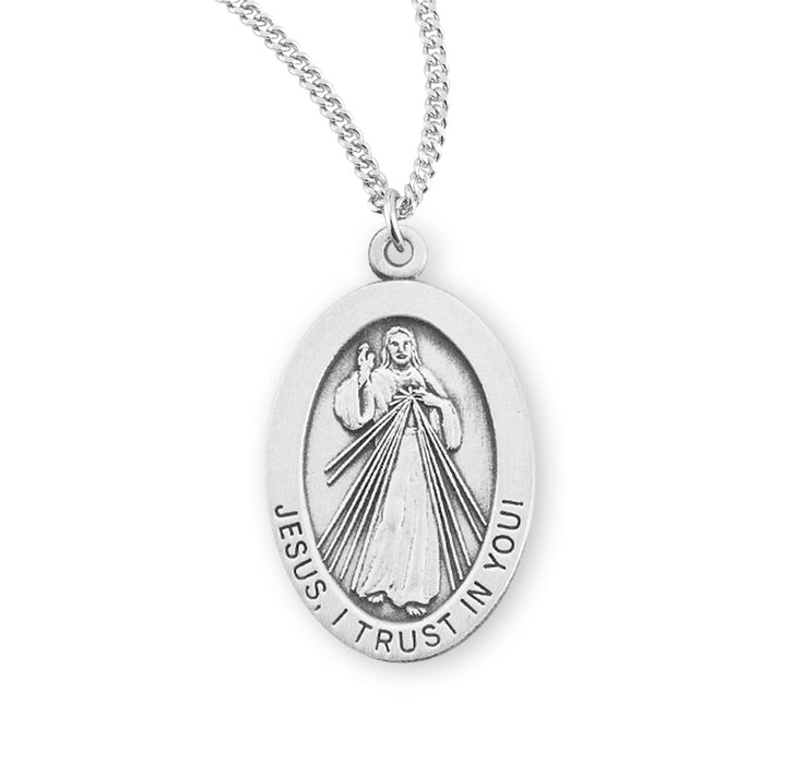 Divine Mercy Oval Sterling Silver Medal - S120918