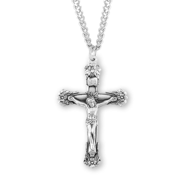 Floral Designed Sterling Silver Crucifix - S12224