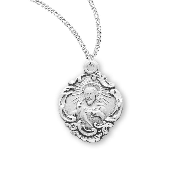 Sterling Silver Scapular Sacred Heart of Jesus Medal - S125018