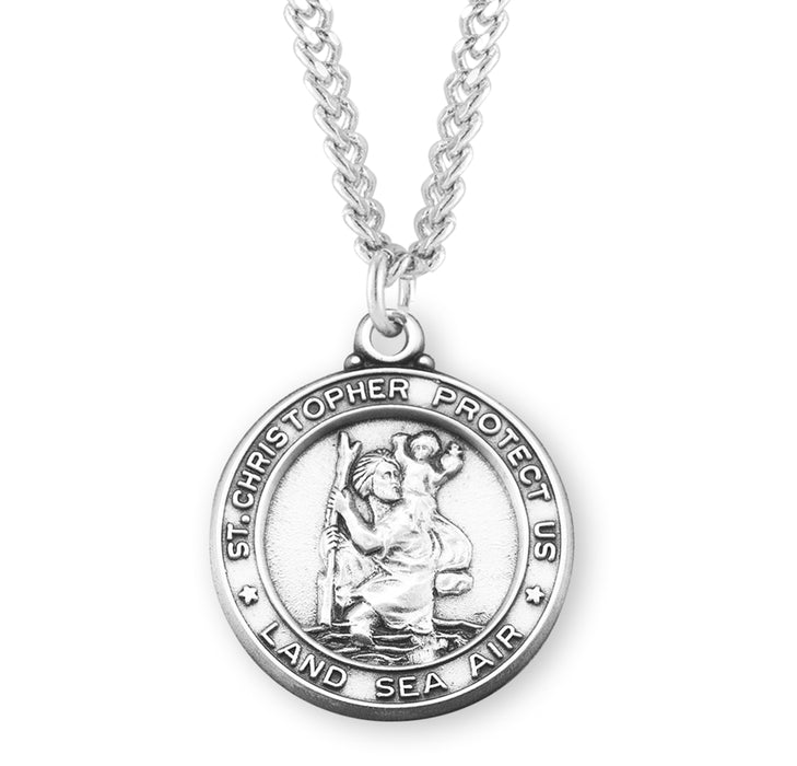 Saint Christopher Round Sterling Silver Medal - S131124