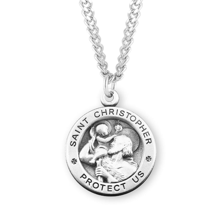 Saint Christopher Round Sterling Silver Medal - S131924