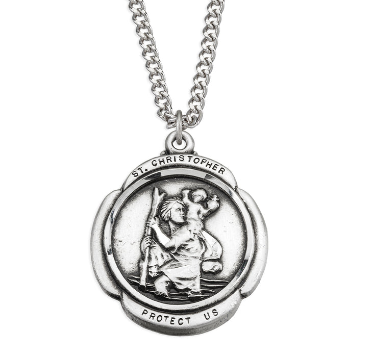 Saint Christopher Rounded Cross Sterling Silver Medal - S132124