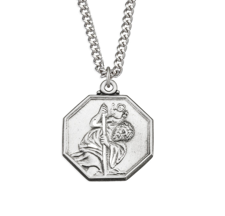 Saint Christopher Octagon Sterling Silver Medal - S132324