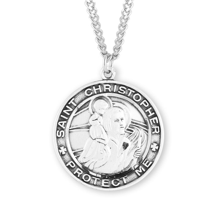 Saint Christopher Round Sterling Silver Medal - S132924