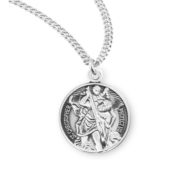 Saint Christopher Round Sterling Silver Medal - S133618