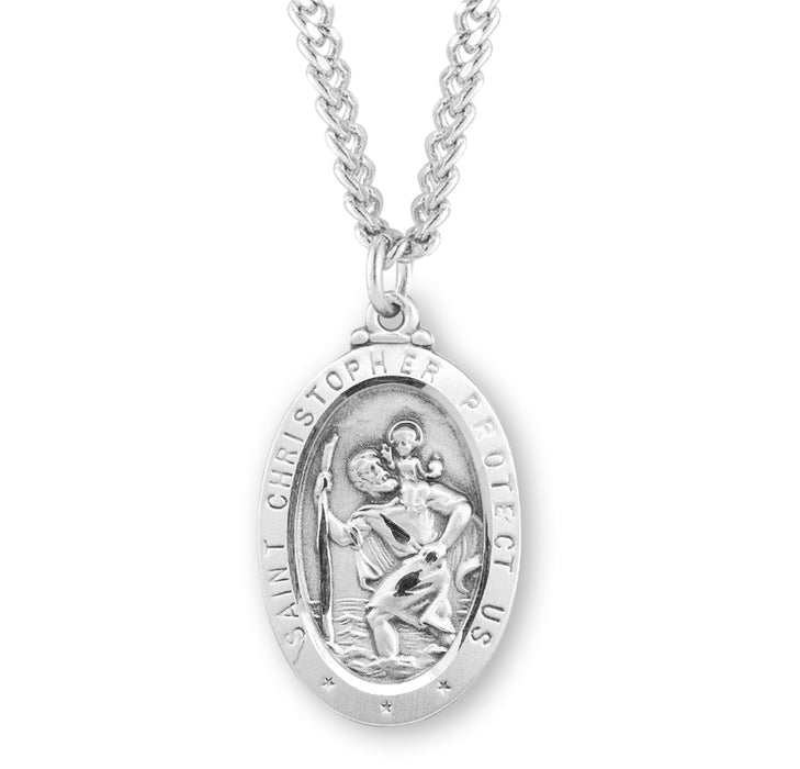 Saint Christopher Oval Sterling Silver Medal - S136620