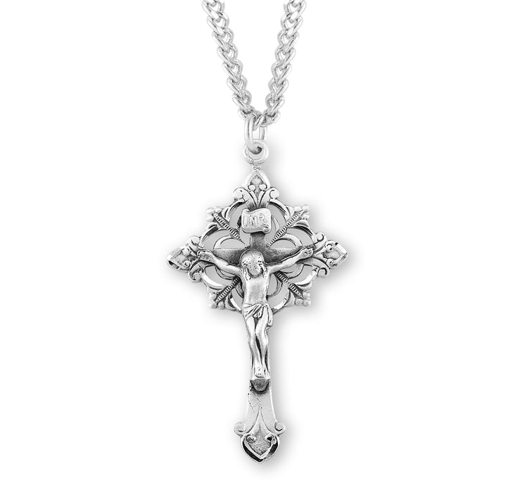 Sterling Silver Floral Filigree Crucifix - S13924