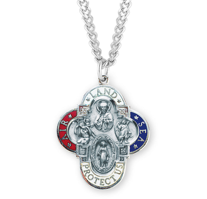 Land-Sea-Air Enameled Sterling Silver 4-Way Medal - S1439M24