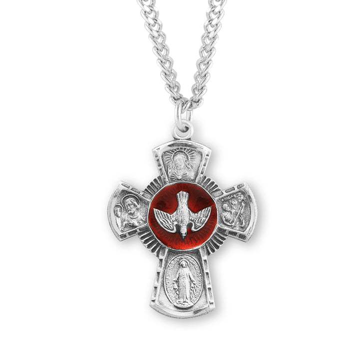 Sterling Silver Red Enameled 4-Way Medal - S1457RD24