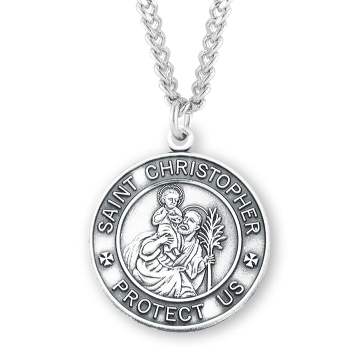 Saint Christopher Round Sterling Silver Medal - S150324