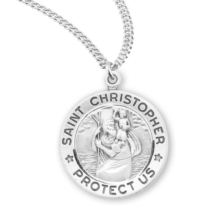 Saint Christopher Round Sterling Silver Medal - S150420