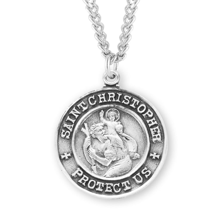 Saint Christopher Round Sterling Silver Medal - S151024