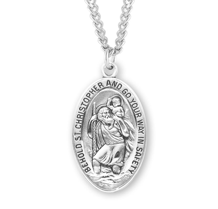 Saint Christopher Oval Sterling Silver Medal - S151624