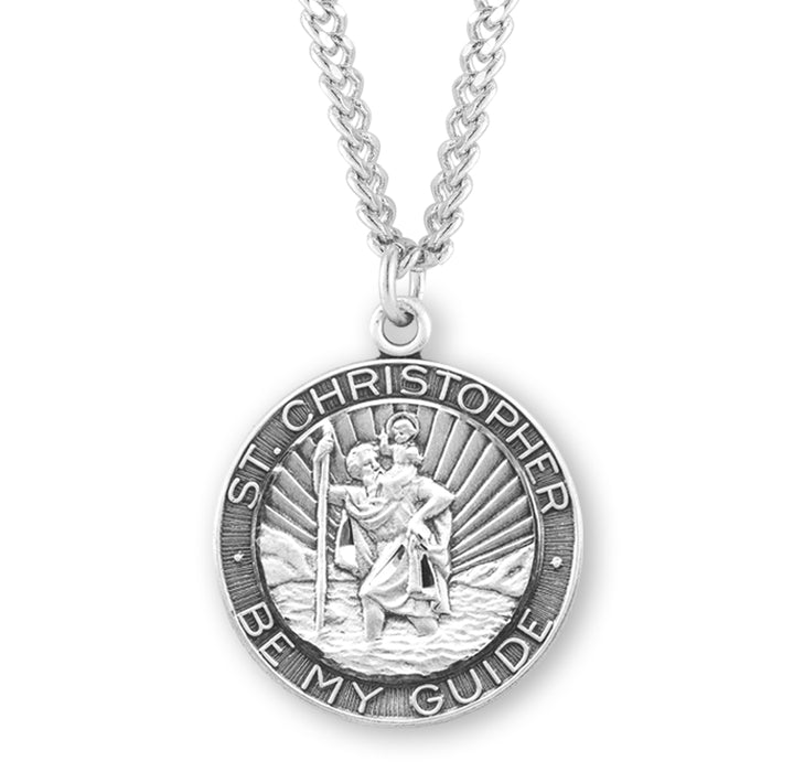 Saint Christopher Round Sterling Silver Medal - S154224