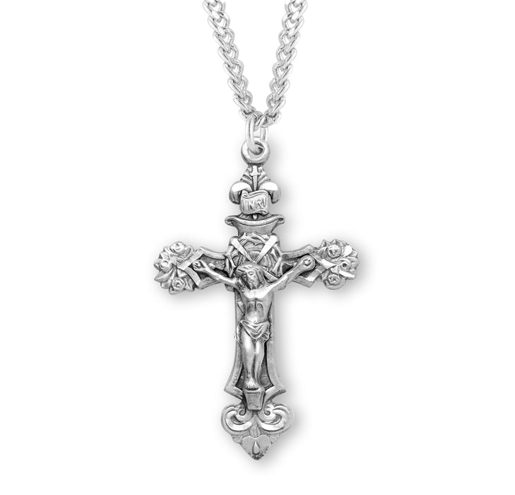 Sterling Silver Filigree Scroll Relief Design Crucifix - S15424