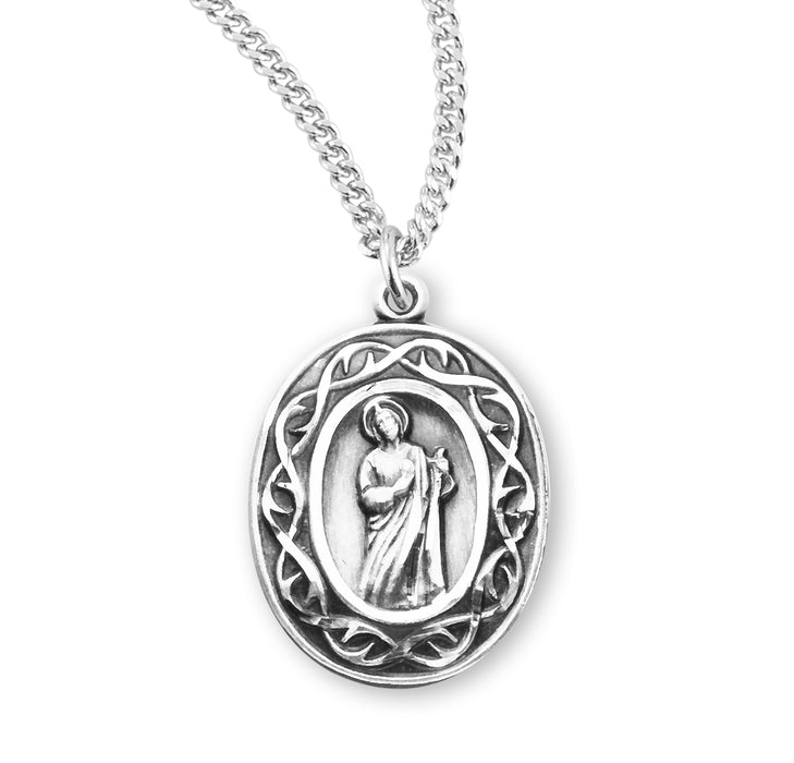 Saint Jude Thaddeus Oval Sterling Silver "Crown of Thorns" Medal - S156218