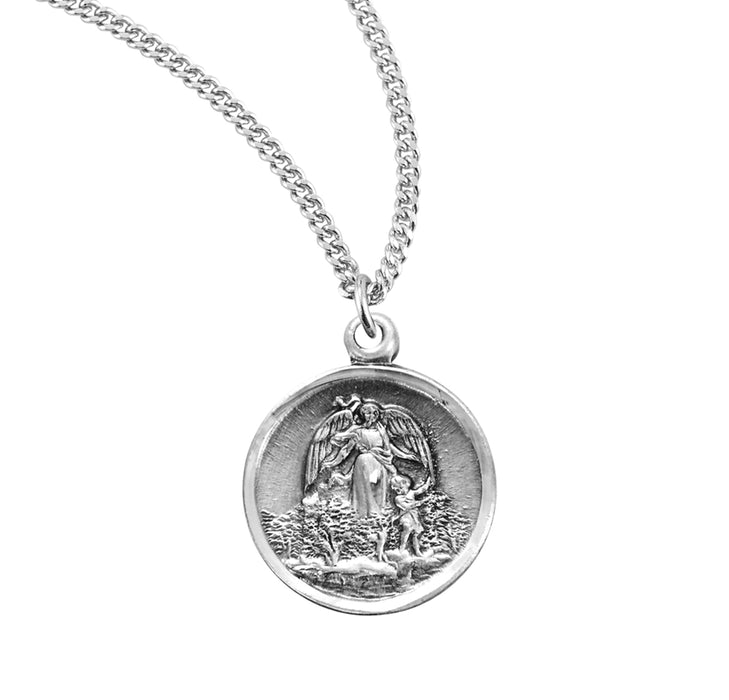 Guardian Angel Round Sterling Silver Medal - S159218