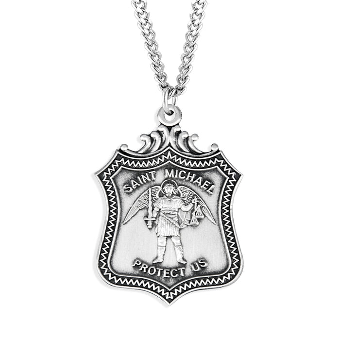 Saint Michael Sterling Silver Shield Medal - S162224