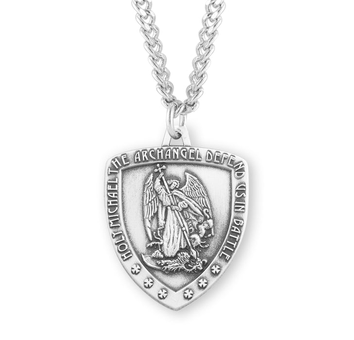 Saint Michael Sterling Silver Shield Medal - S163324