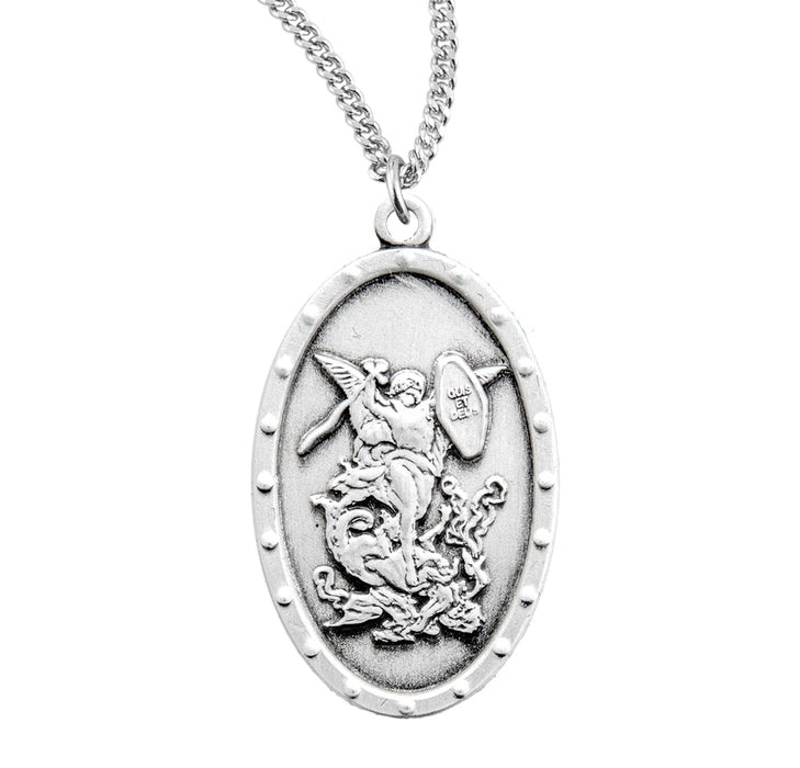 Saint Michael Sterling Silver Oval Shield Medal - S163820