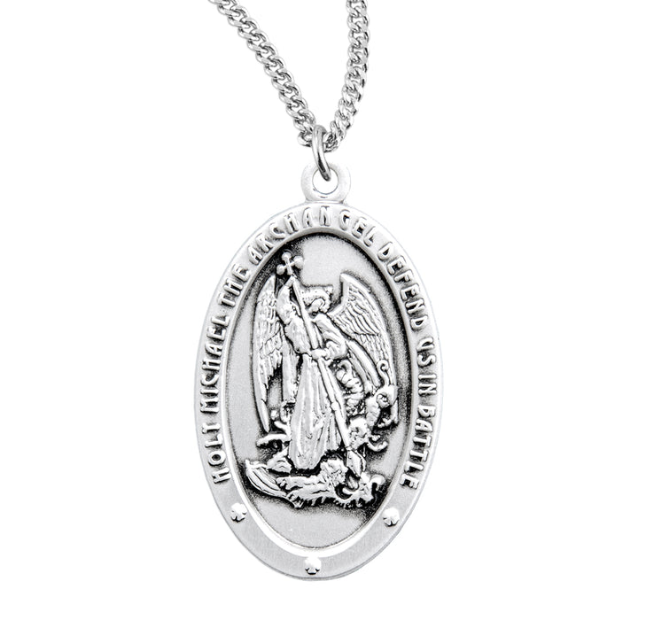 Saint Michael Archangel Oval Sterling Silver Medal - S163920