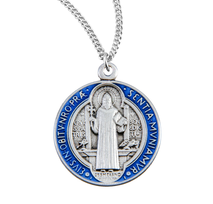 Saint Benedict Round Blue and Red Enameled Jubilee Sterling Silver Medal - S1680BE18