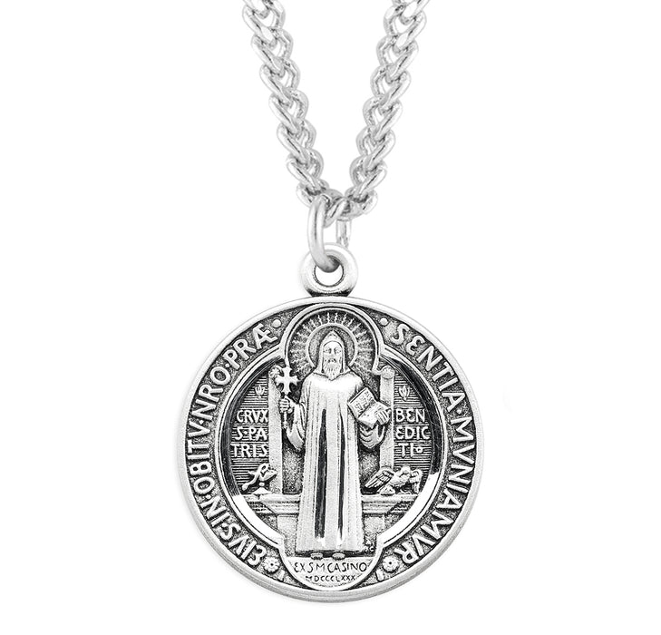 Saint Benedict Round Sterling Silver Medal - S168124